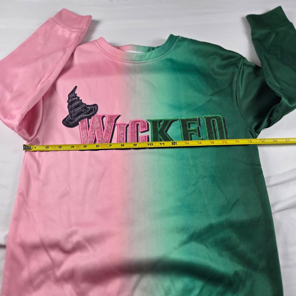 Wicked Women's Small Sweatshirt Pink Green Tie‎ Dye Broadway Musical Crewneck - Picture 6 of 10